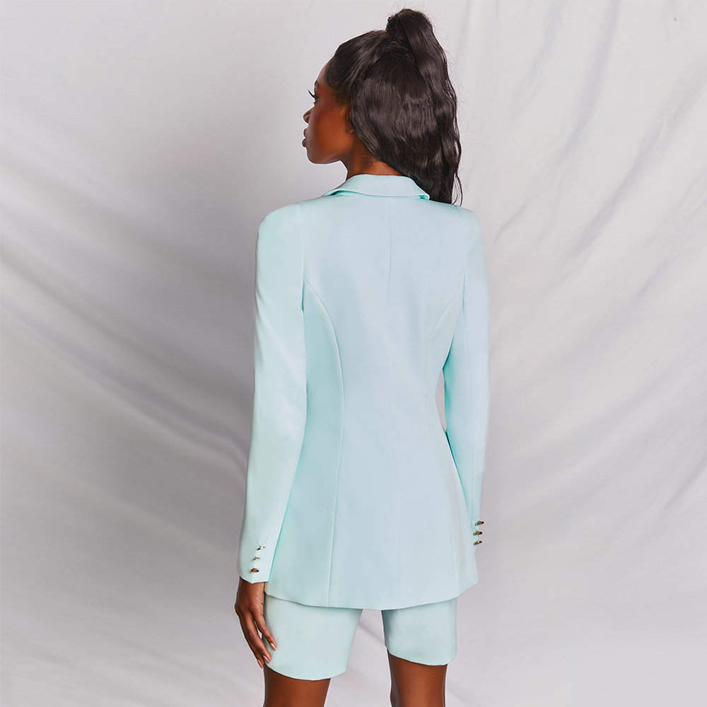 Summer Women Fashion 2 Two Pieces Sets Sexy Long Sleeve Coats & Half Shorts Buttons Celebrity Runway Party 210423