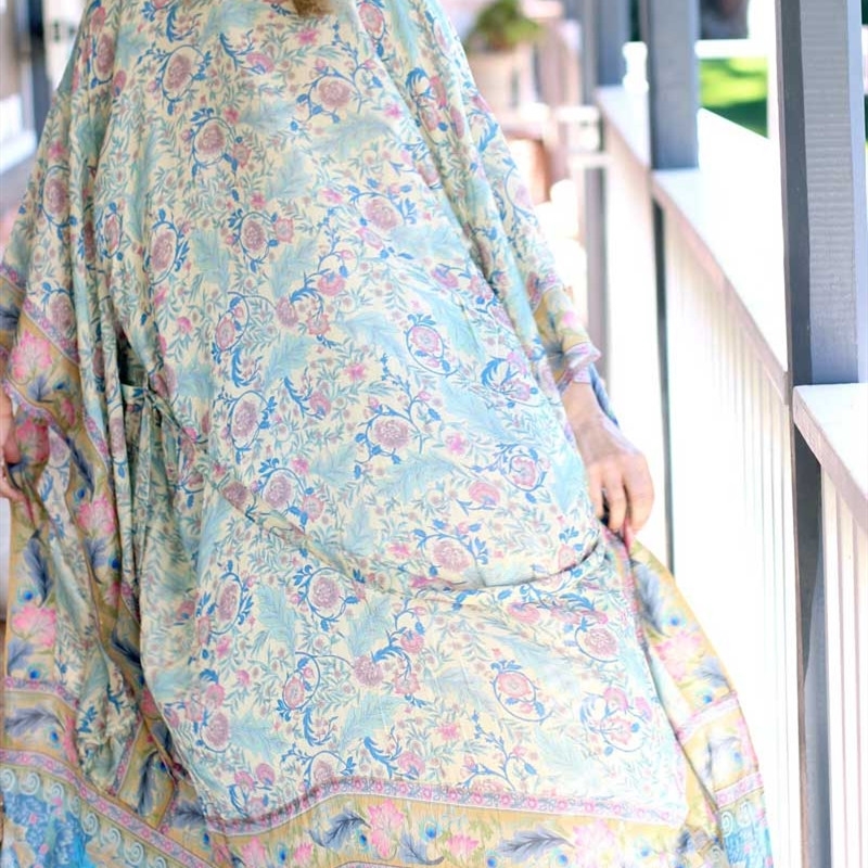 Boho Spring Summer Floral Loose Casual kimono Sleeve beach top Open Front maxi Kimono Tie Belt shirt blouse beach women 210317