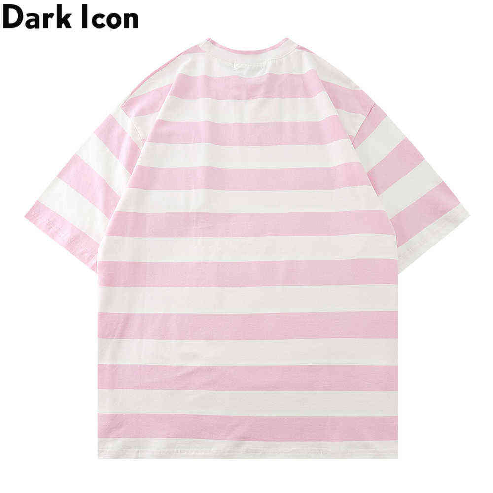Letter Embroidery Big Stripe Men's T-shirt Streetwear Cotton Tshirts fro Men Man Cloth 210603
