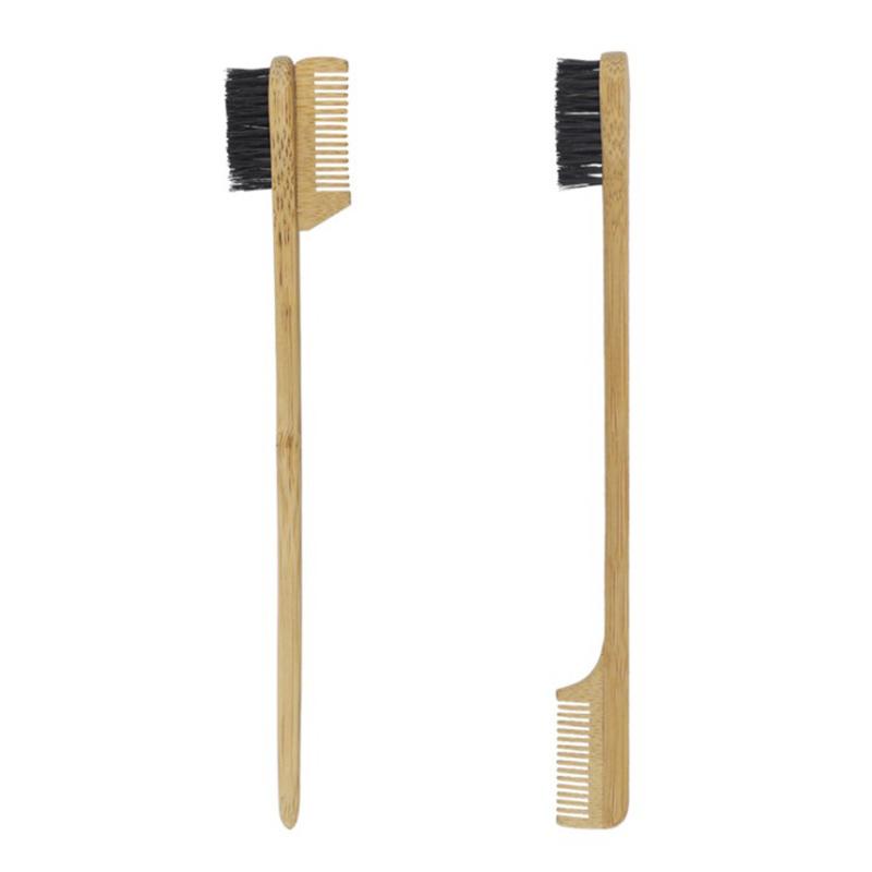 Hair Brushes Natural Bamboo Wood Double-sided Edge Control Brush Comb Eyebrow Grooming