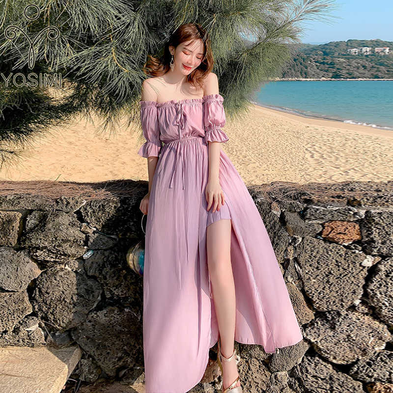 YOSIMI Summer Sexy Dress Pink Chiffon Long Women Slash Neck Off The Shoulder Short Sleeve Split Bohemian Beach 210604
YOSIMI Summer Sexy Dress Pink Chiffon Long Women Slash Neck Off The Shoulder Short Sleeve Split Bohemian Beach 210604