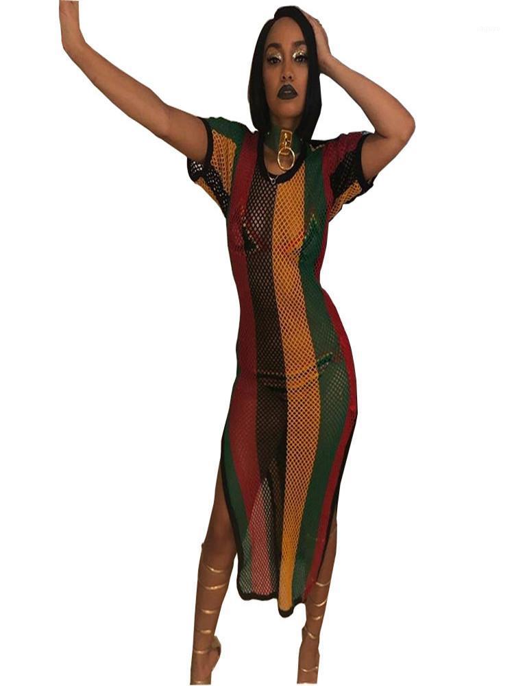 Summer Women Colorful Stripe Swimsuit Cover Up Dress Sexy See Through Fishnet O Neck Bikini Long Dresses Beach Outings Women' Swimwear
Summer Women Colorful Stripe Swimsuit Cover Up Dress Sexy See Through Fishnet O Neck Bikini Long Dresses Beach Outings Women' Swimwear