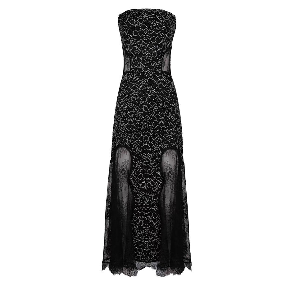Free Chic Women Sexy Off Shoulder Dress Wrapped Chest Sleeveless Lace Embroidered Bodycon Midi Club es 210524