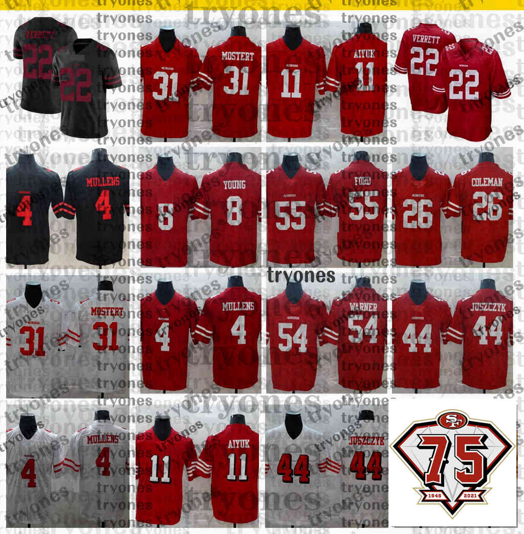 2021 Mens 75th Nick Mullens Lott Steve Young Deion Sanders Brandon Aiyuk Jason Verrett Mostert Juszczyk Ford Tevin Coleman Football Jerseys, Black;red
2021 Mens 75th Nick Mullens Lott Steve Young Deion Sanders Brandon Aiyuk Jason Verrett Mostert Juszczyk Ford Tevin Coleman Football Jerseys, Black;red