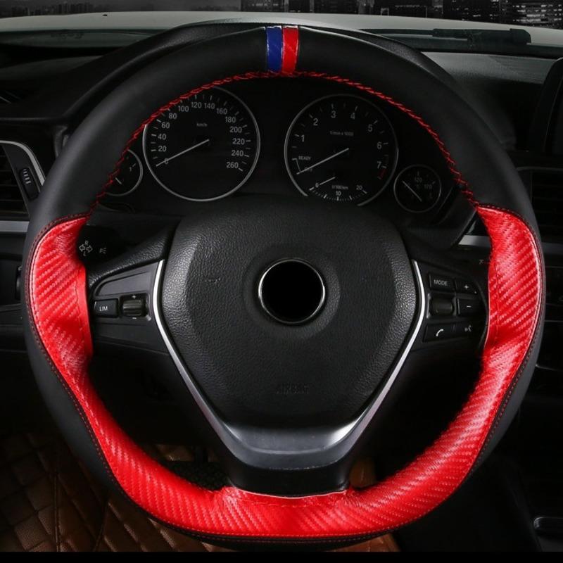 steering wheel covers carbon fiber leather color-blocked cover hand-stitched with needle and thread suitable for 38 cm
steering wheel covers carbon fiber leather color-blocked cover hand-stitched with needle and thread suitable for 38 cm