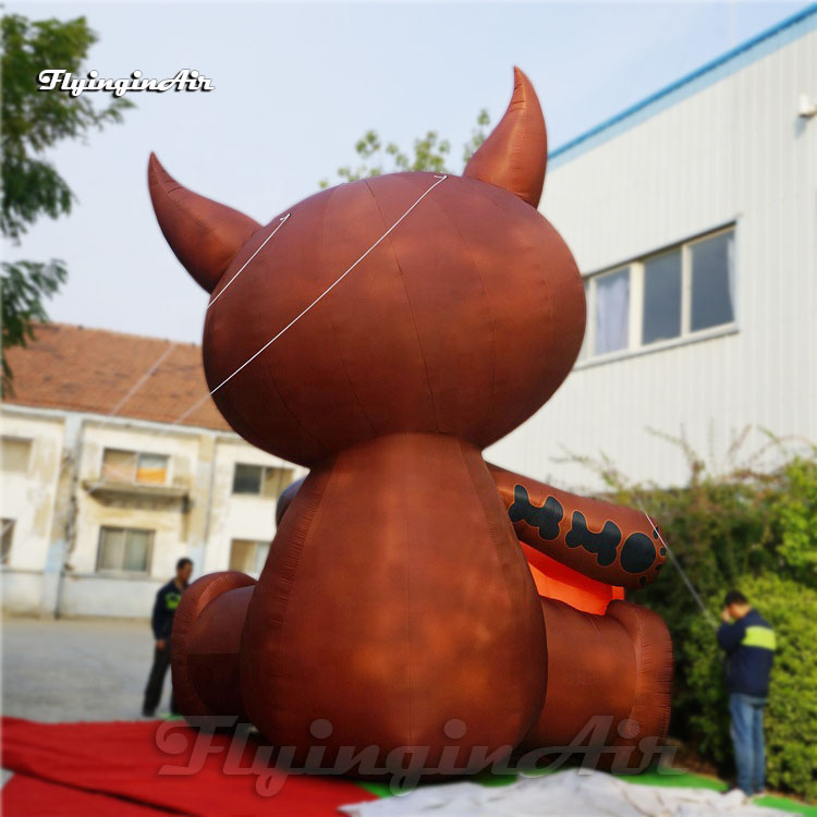 5m Height Outdoor Halloween Character Scary Inflatable Evil Cat Doll Balloon Holding A Pumpkin For Advertising Show And Party Decoration