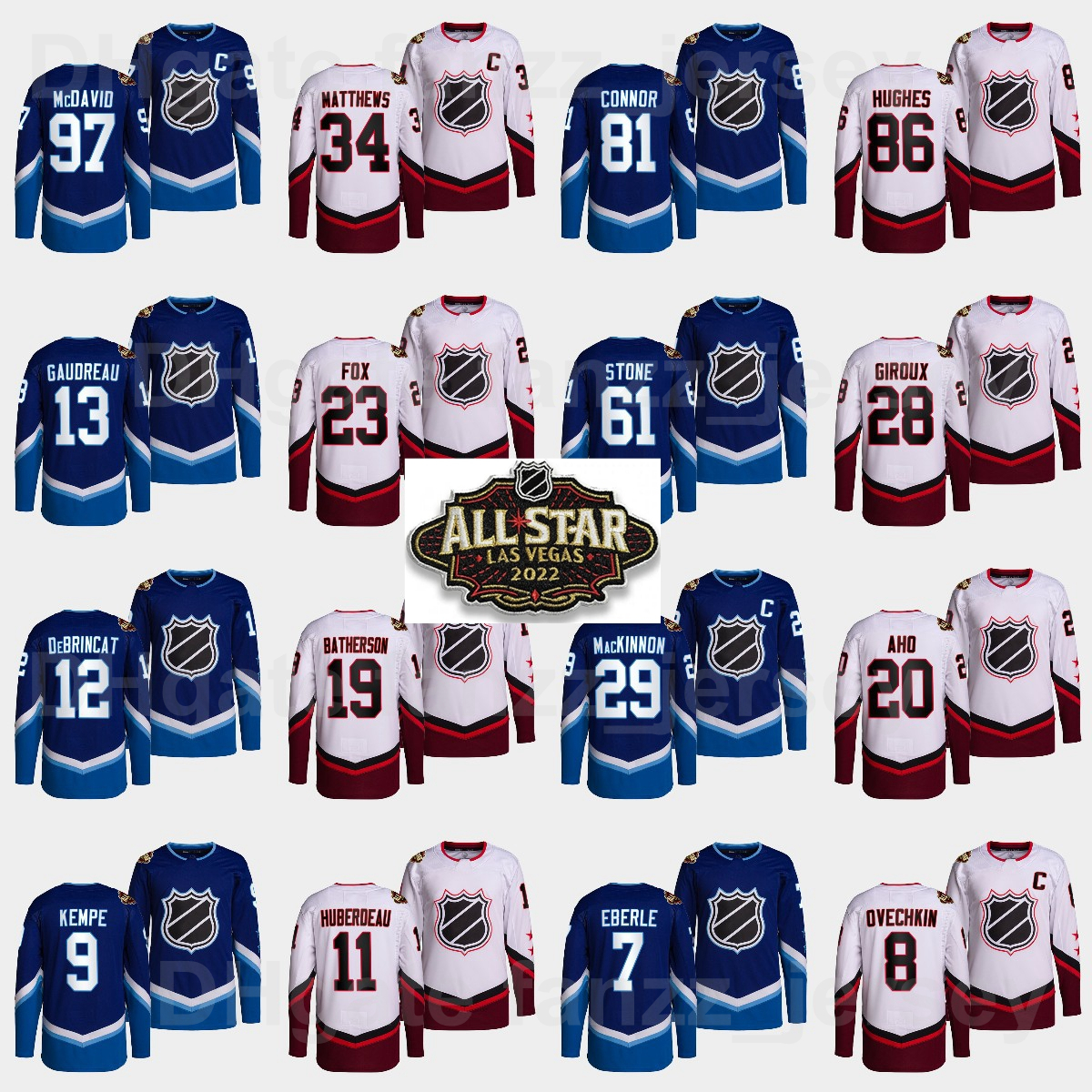 2022 Hockey All-Star 81 Kyle Connor Jersey 13 Johnny Gaudreau 12 Alex DeBrincat 11 Jonathan Huberdeau 23 Adam Fox 28 Claude Giroux 19 Drake, Black;red
2022 Hockey All-Star 81 Kyle Connor Jersey 13 Johnny Gaudreau 12 Alex DeBrincat 11 Jonathan Huberdeau 23 Adam Fox 28 Claude Giroux 19 Drake, Black;red