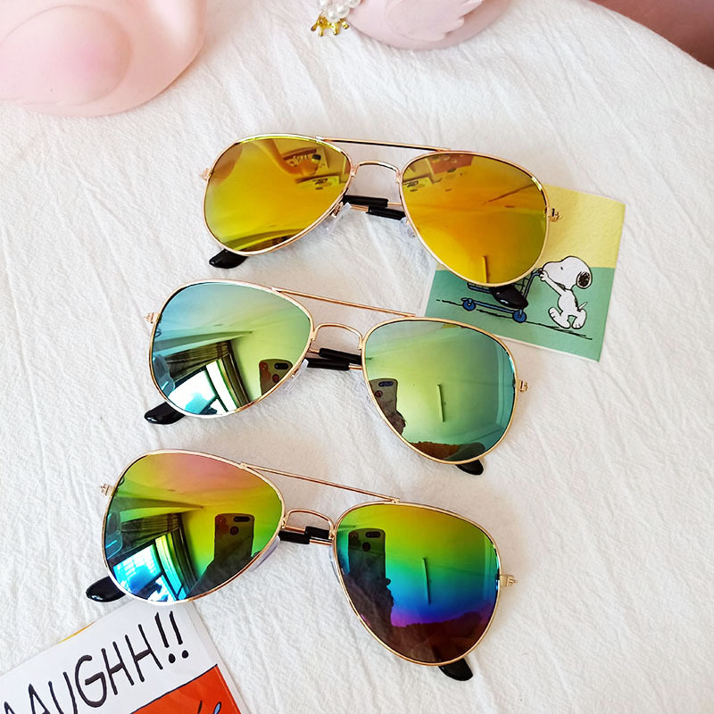Classic Sunblock Sunglasses Girls Colorful Mirror Children Glasses Metal Frame Kids Travel Shopping Eyeglasses UV400 7 colors