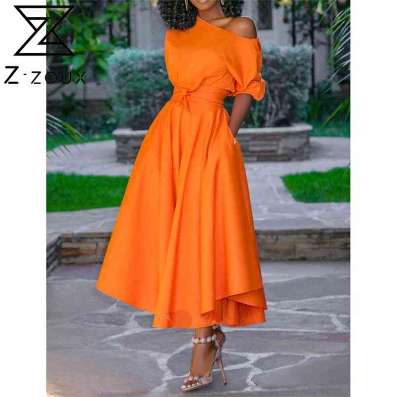 Women Dress One Shoulder Short Sleeve Maxi es High Waisted Big Swing Long Plus Size Summer Clothes For 210513
