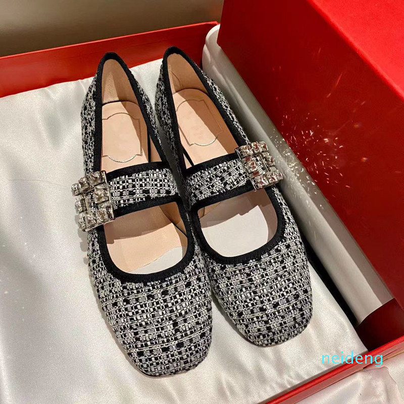 2021 spring and autumn new womens formal shoes, square diamond buckle, leather suede, round head Mary Jane ballet flat bottom, top 566,