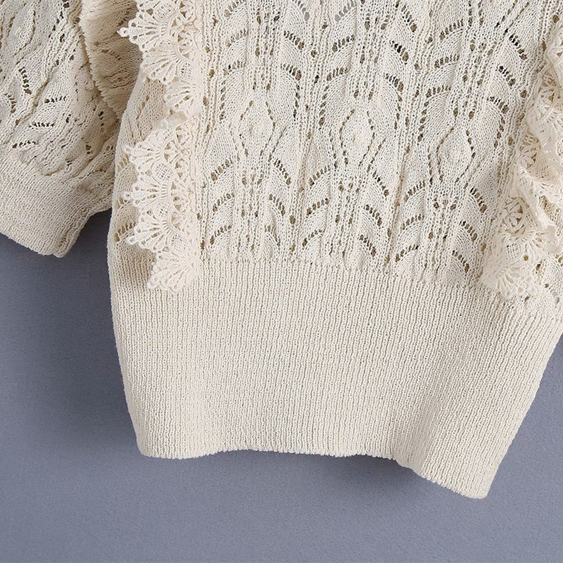 Sweet Women O Neck Beige Blouse Spring-autumn Fashion Ladies Casual Cute Vintage Female Layered Knitted Shirt Top 210515