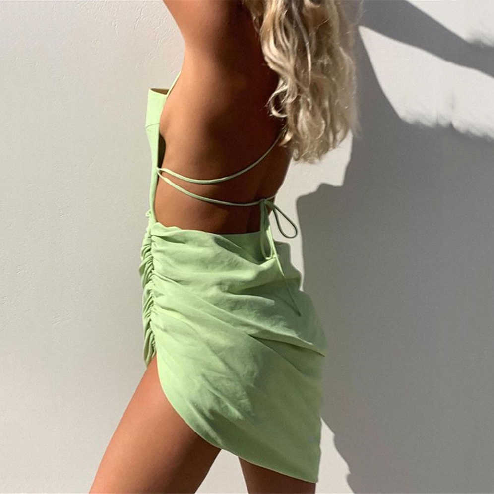 DEAT Women Sling Asymmetrical Dress Backless Sleeveless Arrivals Lady Sexy Temperament Fashion Spring Summer 11D1359 210709