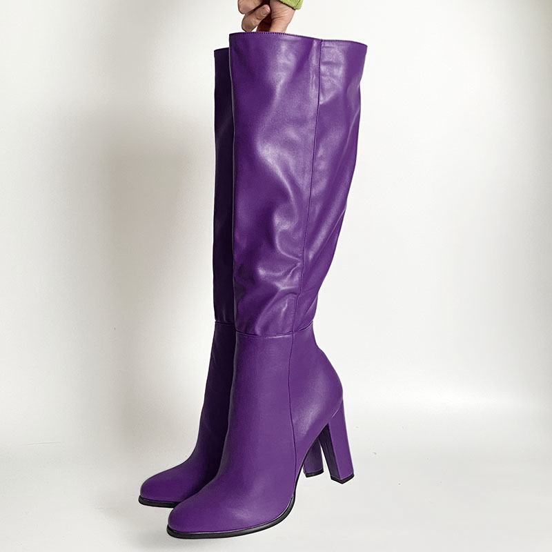 Rontic High Quality Handmade Women Winter Knee Boots Side Zipper Chunky Heels Round Toe Black Dress Shoes Plus US Size 5-20