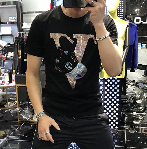 European Style Summer Men's Short Sleeve T-shirt Paste drilling Younger Slim Fit tshirt Handsome Plus Size 5XL - black/white/red, White;black
European Style Summer Men's Short Sleeve T-shirt Paste drilling Younger Slim Fit tshirt Handsome Plus Size 5XL - black/white/red, White;black