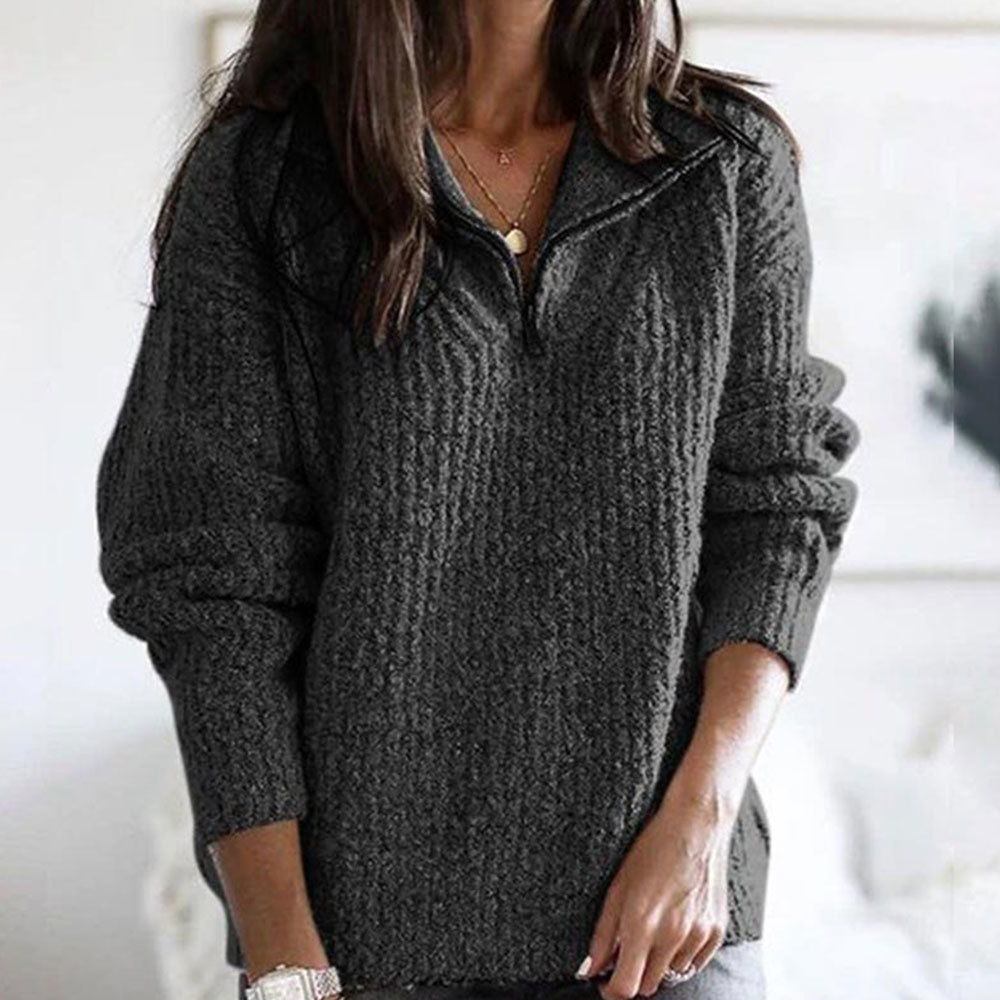 Europe Zipper Turtleneck Sweater Vintage Solid Pullover Plus Size Loose Knitted Jumpers Casual Tops S-5XL 210428