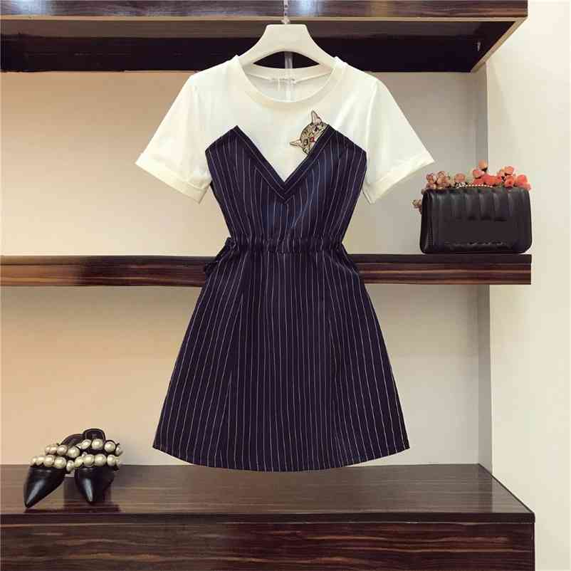 Summer Fashion Women Short Sleeves O Neck Cute Cat Patchwork Stripe A Line Dress Female Casual Dresses 210519, Blue
Summer Fashion Women Short Sleeves O Neck Cute Cat Patchwork Stripe A Line Dress Female Casual Dresses 210519, Blue