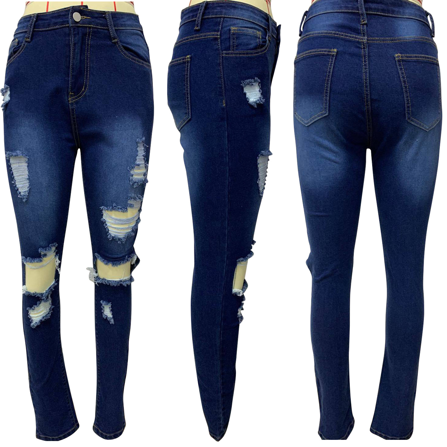 High Waist Ripped Jeans For Women Vintage Flare With Holes Bottom Jean Denim Slim Pants Trousers