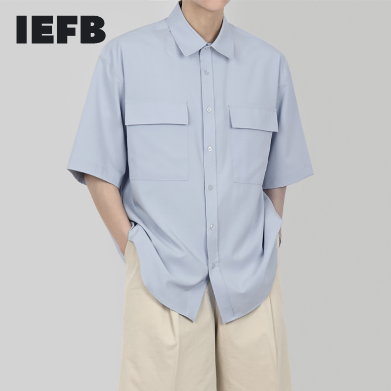 IEFB Short Sleeve Shirt Men's Korean Fashion Half Sleeve Casual Shirt Loose Workwear Lapel Single Breasted Tops Summer 210524