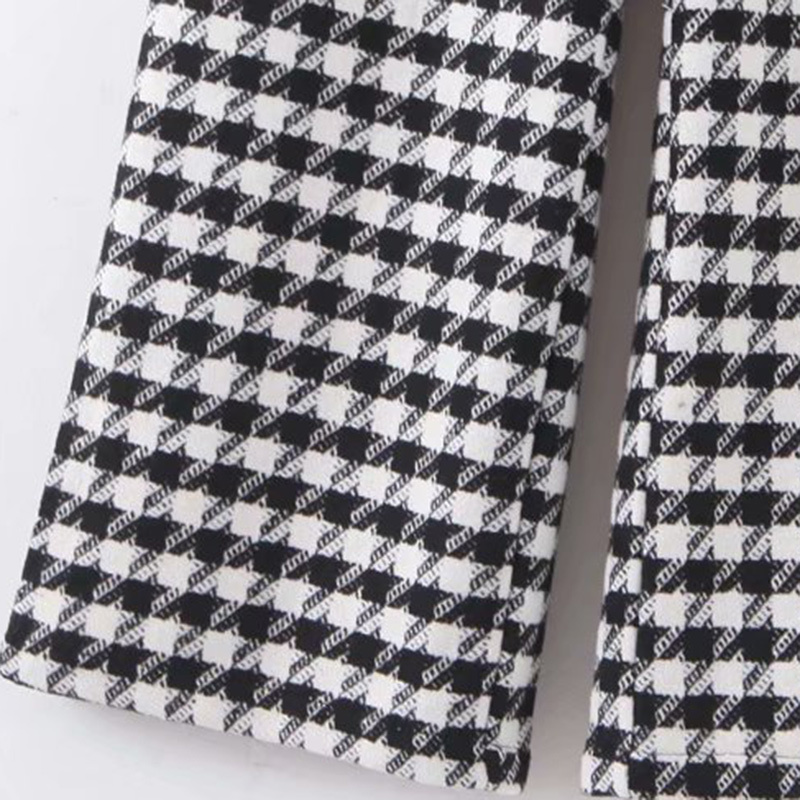 Stylish Office Wear Houndstooth Straight Pants Women Fashion High Waist Zipper Fly Pocket Ladies Ankle Trousers 210420