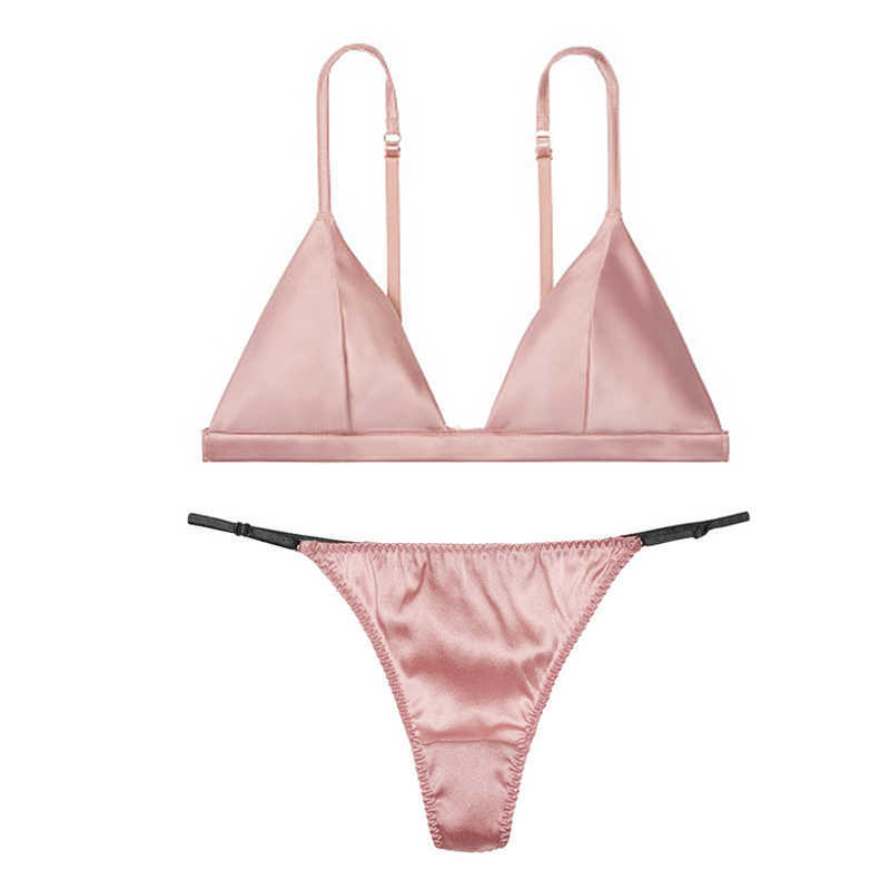 Sexy Set 2020 New Women Bikini Soft Bra Set Ladies Comfortable Satin Silk Bra Panties Set Sexy Triangle Cup Femmes Underwear Set L4619