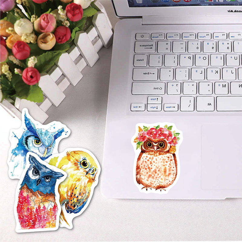 50pcs/Set Watercolour Owl Stickers Cartoon Cute Animal DIY Graffiti Decals For Motorcycle Car Luggage iPad Phone Scooter Skateboard Notebook Toys Gift