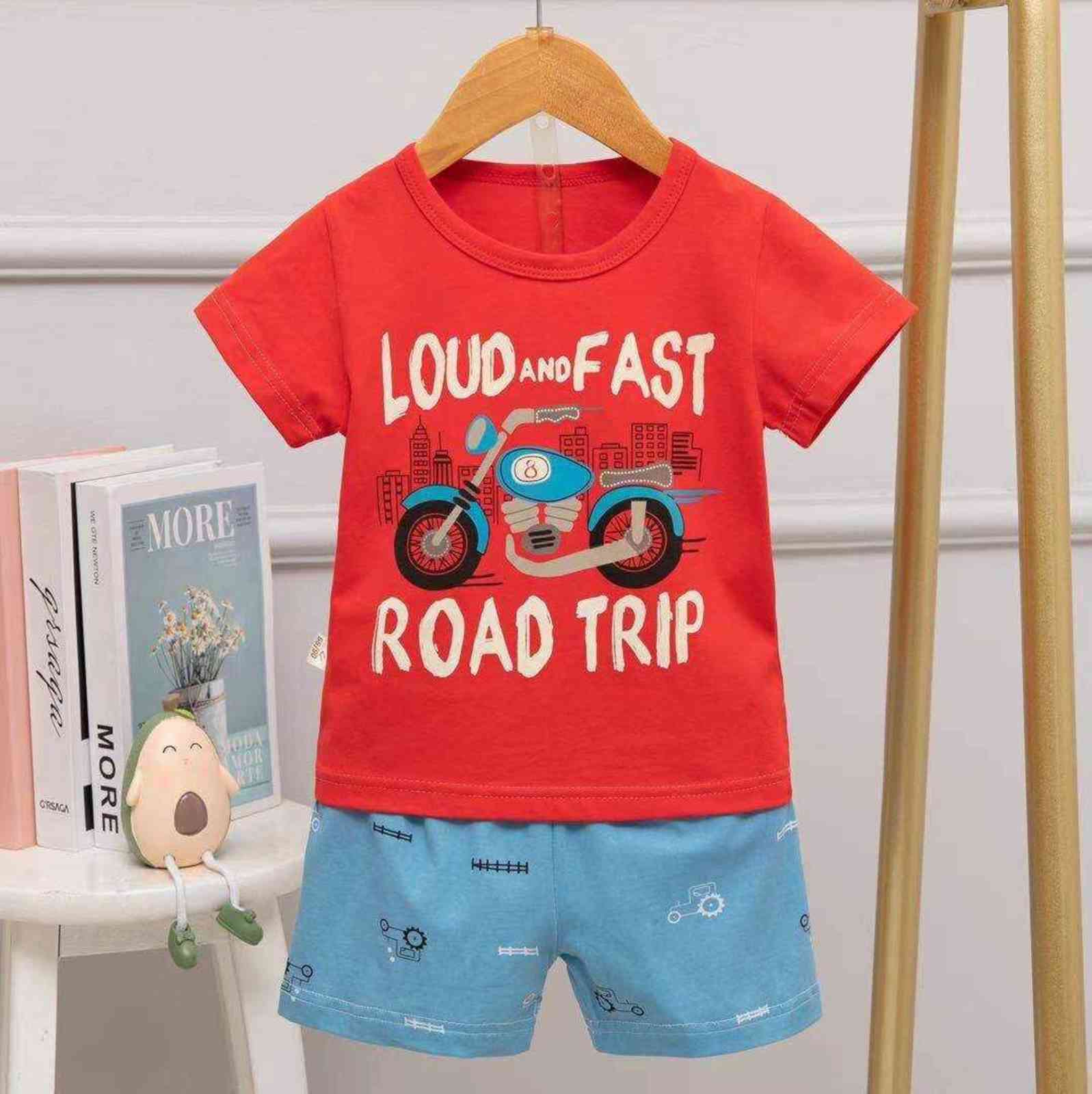 Summer Cute cartoon Pyjamas Suit Unicorn Sleeping Clothes For Kids Short Sleeve Pajama Set Dinosaur Costume Boy Casual Wear 211130