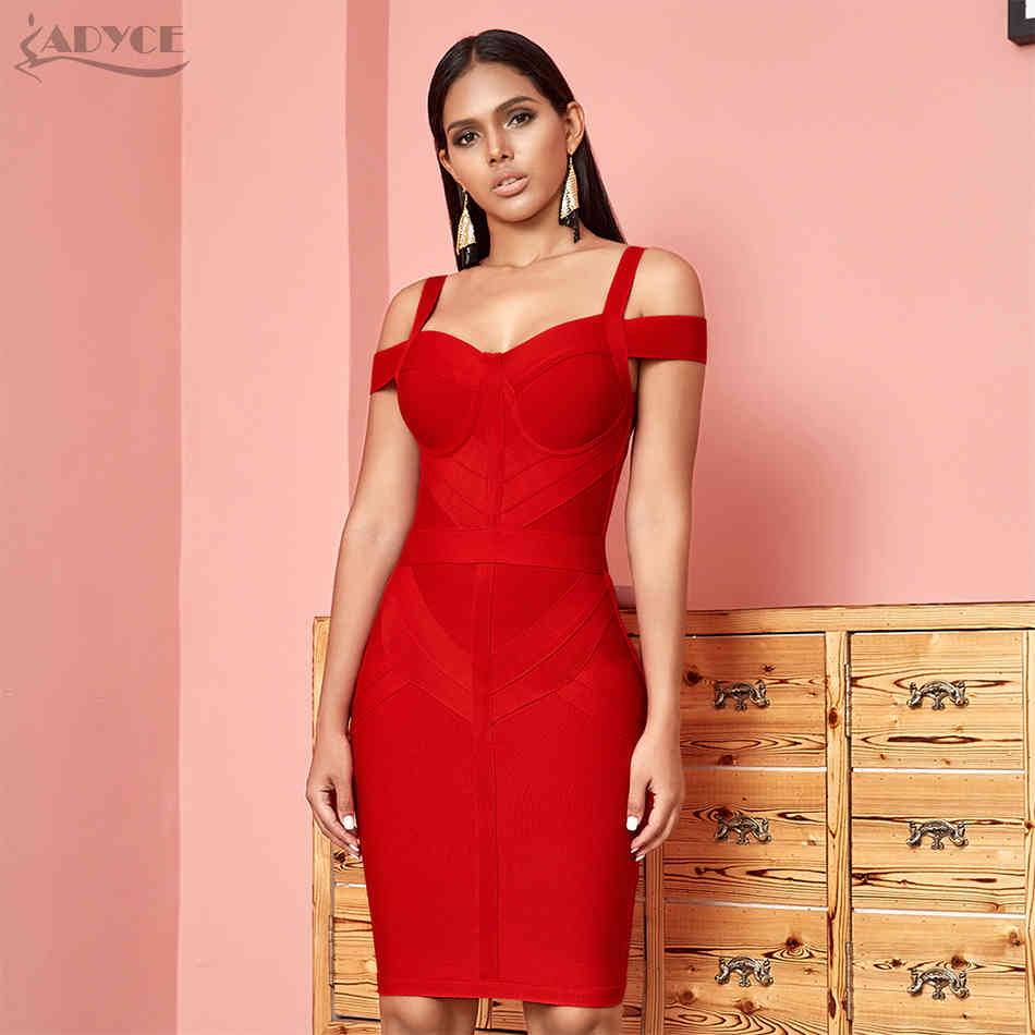 Off Shoulder Sleeveless Bodycon Bandage Dress For Women Sexy Red Spaghetti Strap Club Celebrity Evening Party 210423