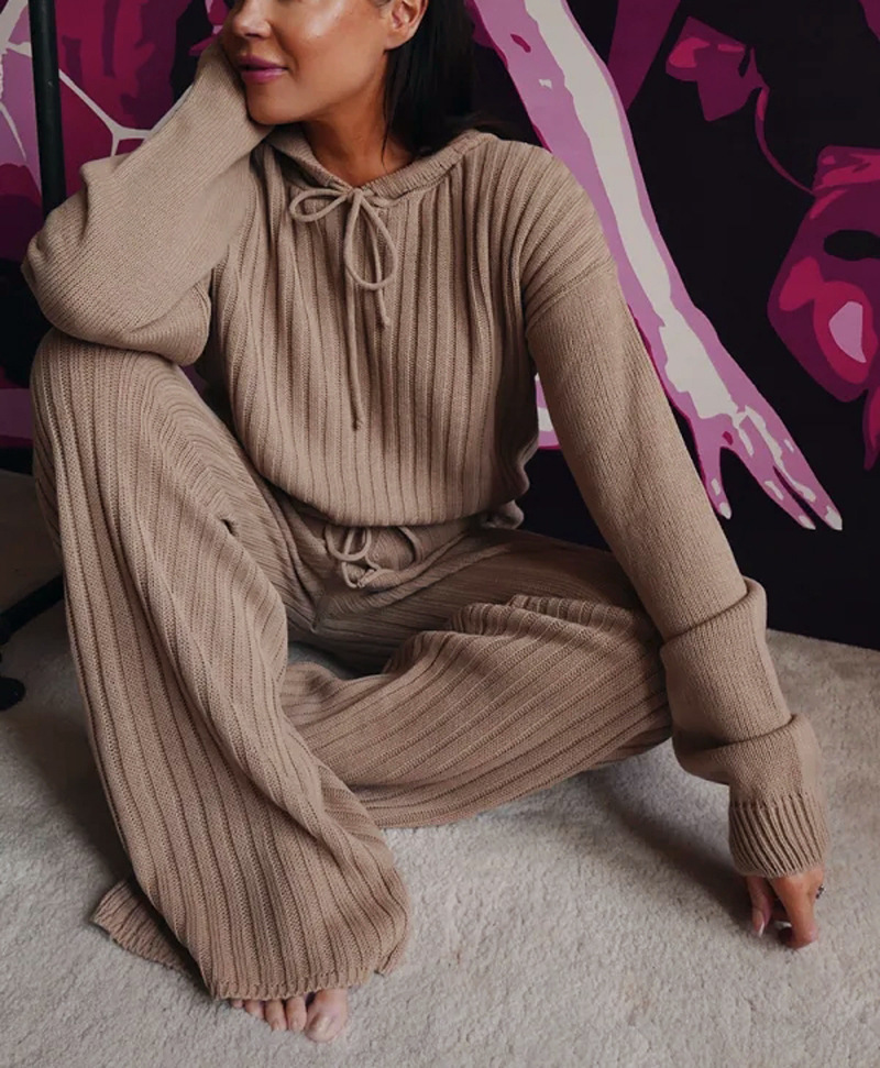 Women Suits Hooded Sweater Set Loose Casual Two Piece Top And Pants Fashion Ladies s Autumn 210513