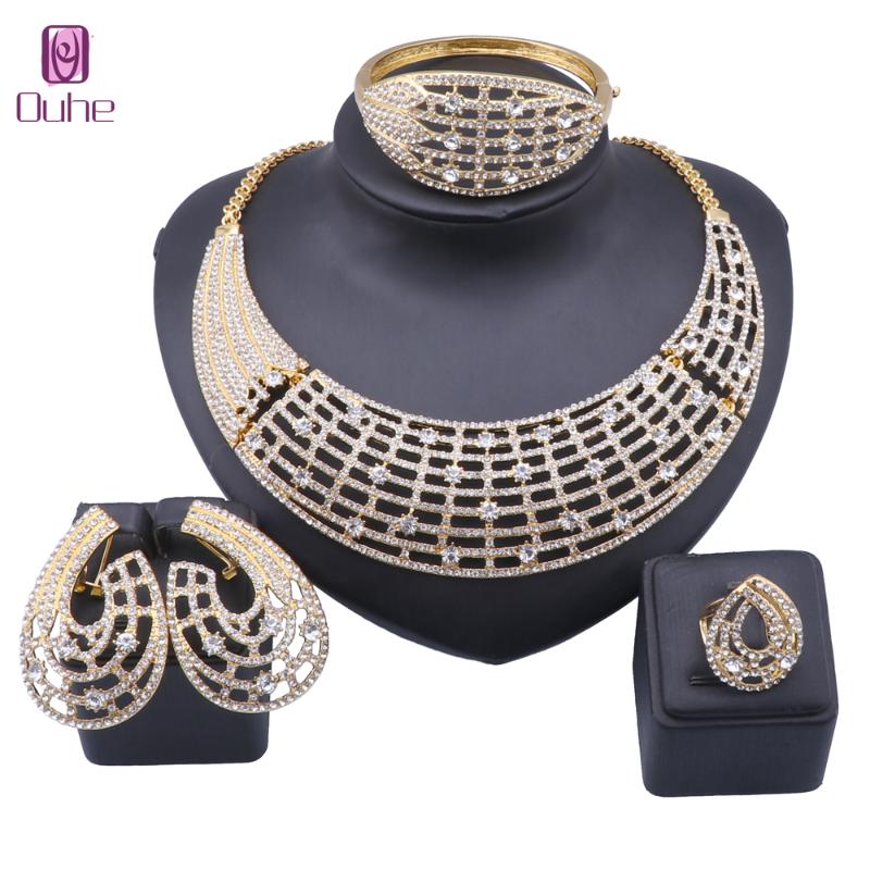 Earrings & Necklace Women African Dubai Gold Bridal Rhinestone Crystal Bracelet Wedding Party Ring Jewelry Sets, Silver
Earrings & Necklace Women African Dubai Gold Bridal Rhinestone Crystal Bracelet Wedding Party Ring Jewelry Sets, Silver