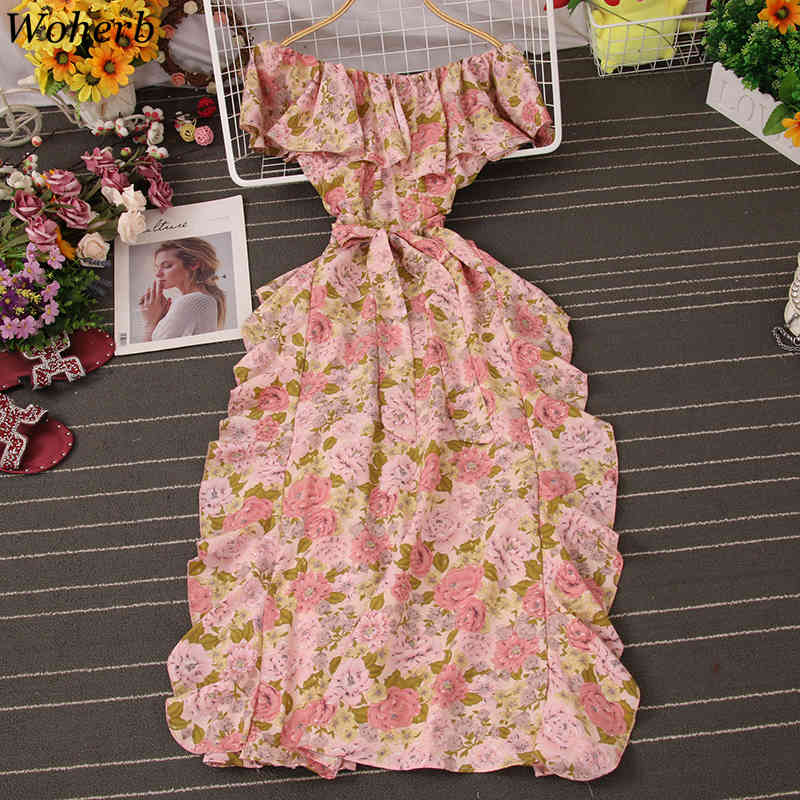 Summer Dress Beach Style Floral Print Off Shoulder Sexy Robe Bohemian Vestidos De Mujer Short Sleeve Woman Dresses A-line 210422