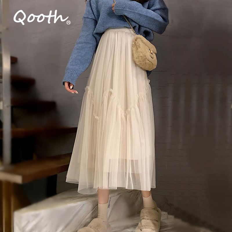Qooth Mesh A-line Skirt Korean Style Fairy High-Waist Thin Mid-Length Spring Autumn Sweet Bottoms QT529 210518, Black
Qooth Mesh A-line Skirt Korean Style Fairy High-Waist Thin Mid-Length Spring Autumn Sweet Bottoms QT529 210518, Black
