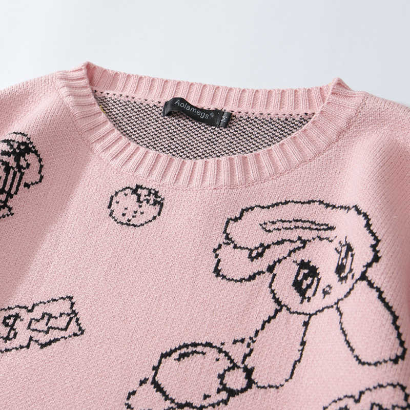 Aolamegs Men Sweater Cartoon Cute Rabbit Strawberry knitted Pullover Sweaters Couple O-Neck Casual Soft College Style Streetwear 211008