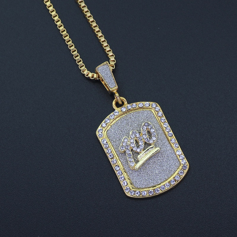 Fashion Mens Hip Hop Necklace Jewelry Iced Out Dog Tag Pendant Necklaces Gold Box Chain