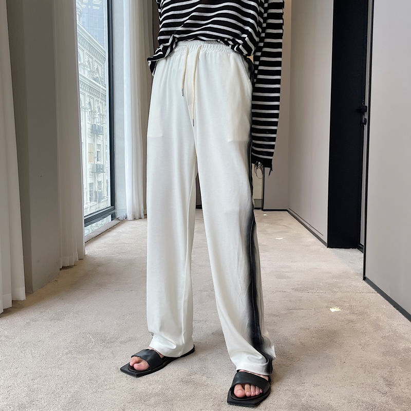 IEFB Summer Solid Side Painted Pattern Casual Pants For Men Drawstring Elastic Waist Sportswear Trousers Male 9Y7269 210524