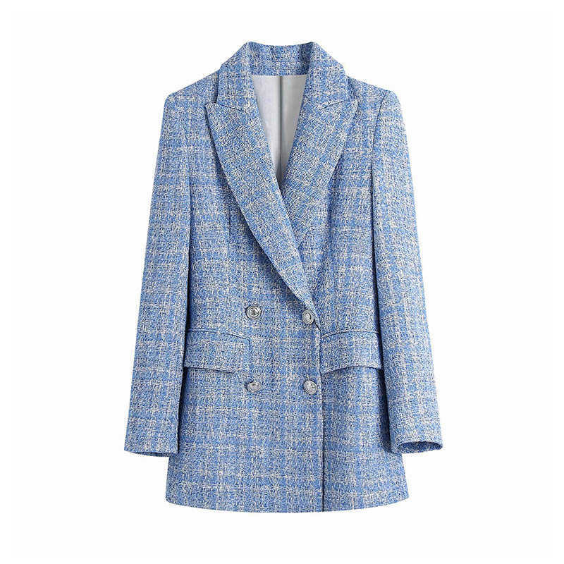 High Quality Women's Office Suit Spring and Autumn Plaid Blue Elegant Long Sleeve Jacket Fashion Loose Blazer Coat 210527
High Quality Women's Office Suit Spring and Autumn Plaid Blue Elegant Long Sleeve Jacket Fashion Loose Blazer Coat 210527