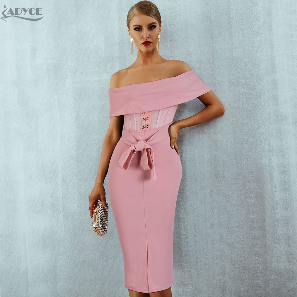 Summer Off Shoulder Lady Bodycon Club Dress Sexy Short Sleeve Sash Slash Neck Celebrity Evening Runway Party 210423