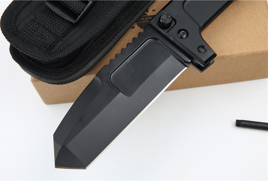 High Quality ER Strong Survival Tactical Folding 440C Titanium Coated Tanto Point Knife 6061-T6 Handle With Nylon Sheath And Retail Box Pack