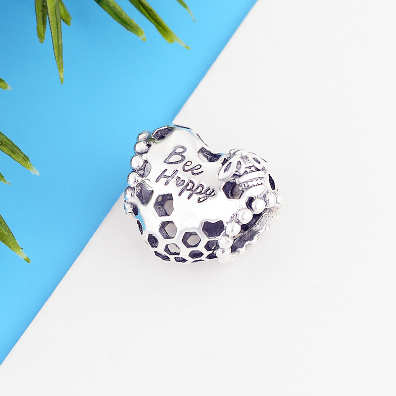 Fit Original Brand Charm Bracelet 100% 925 Silver Animal Honeycomb Bee Mine Black Enamel Body Wing Bead Making Berloque DIY