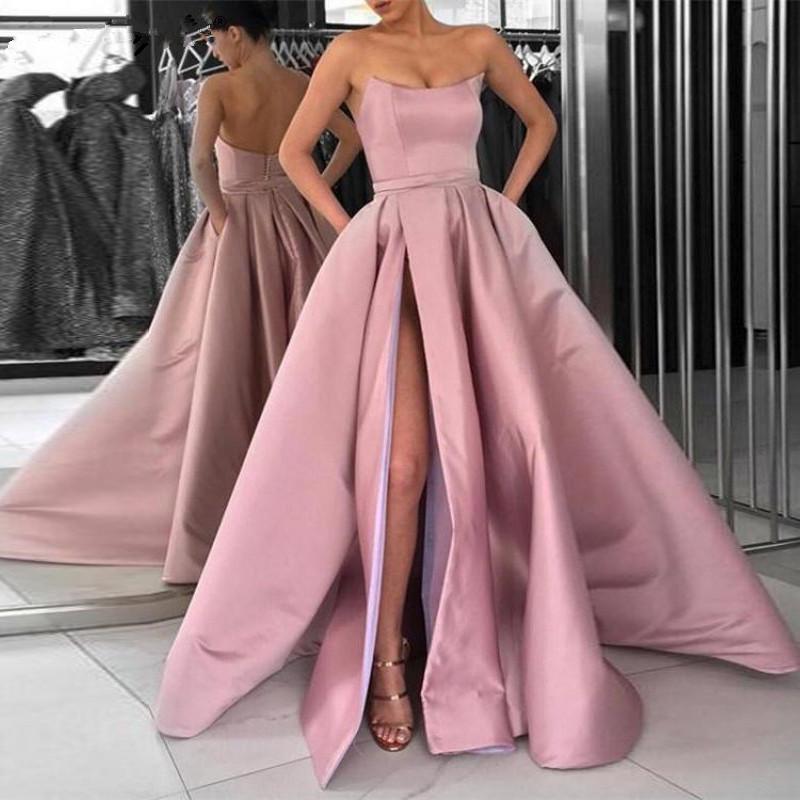 Party Dresses A Line Prom Long Navy Blue Evening Gown With Pockets Formal Dress Women Elegant Strapless High Slit Satin Burgundy, Black
Party Dresses A Line Prom Long Navy Blue Evening Gown With Pockets Formal Dress Women Elegant Strapless High Slit Satin Burgundy, Black