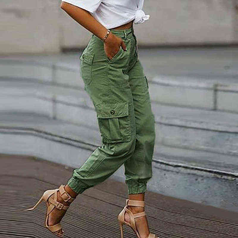 Yskkt Cargo Pant High Waist Spring Autumn Pocket Slim Sweatpants Fashion Streetwear Long Overalls Pant Elastics Trousers 211124Z