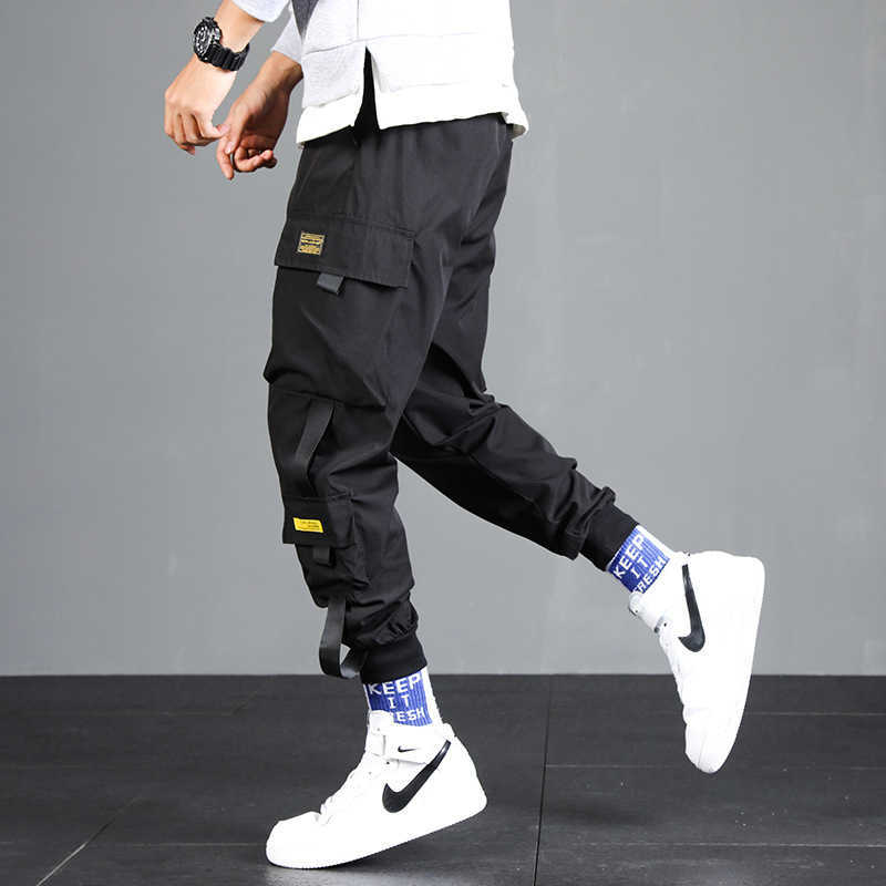 2021 Ribbons Harem Joggers Men Cargo Pants Male Harajuku Fashion Trousers Streetwear Hip Hop Casual Pockets Track Pants S-5XL X0723