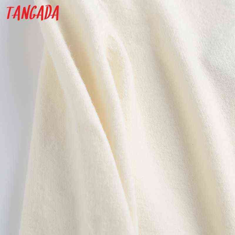 Tangada Women Fashion Elegant Beige Knitted Sweater Jumper O Neck Female Oversize Pullovers Chic Tops 6D24 211109