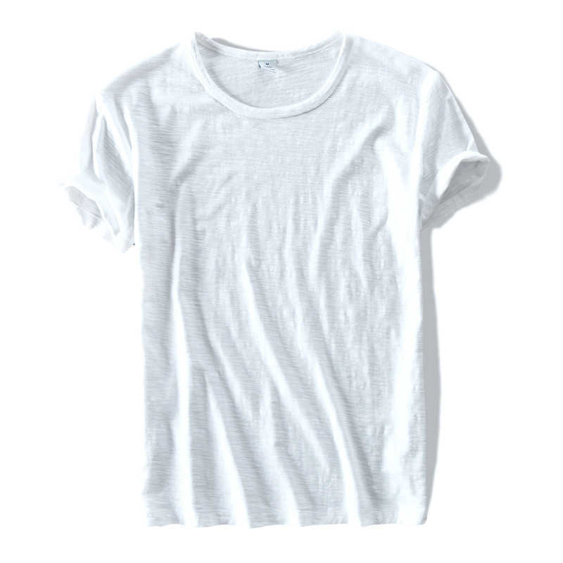 O-Neck Short Sleeve T-Shirts Men Thin Casual Solid Color Tops & Tees 100%Pure Cotton Men's Clothing 210601