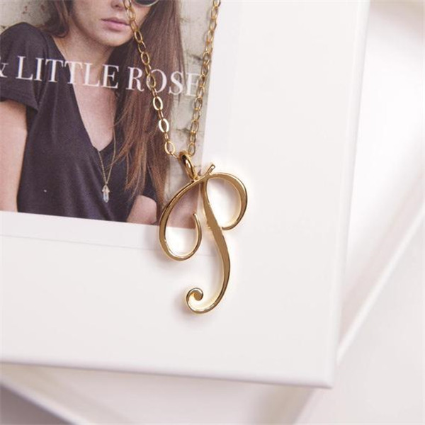 Small Cursive 26 Capital Letter Necklace Single Partner Name Initial Alphabet K-N Charm Swirl Monogram Word Text Character Pendant Chain Necklaces for
