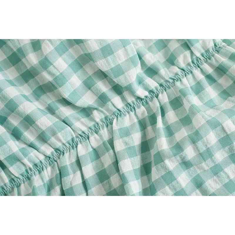 vintage ladies casual dresses summer fashion women knee-length green plaid female mid girls dress 210430