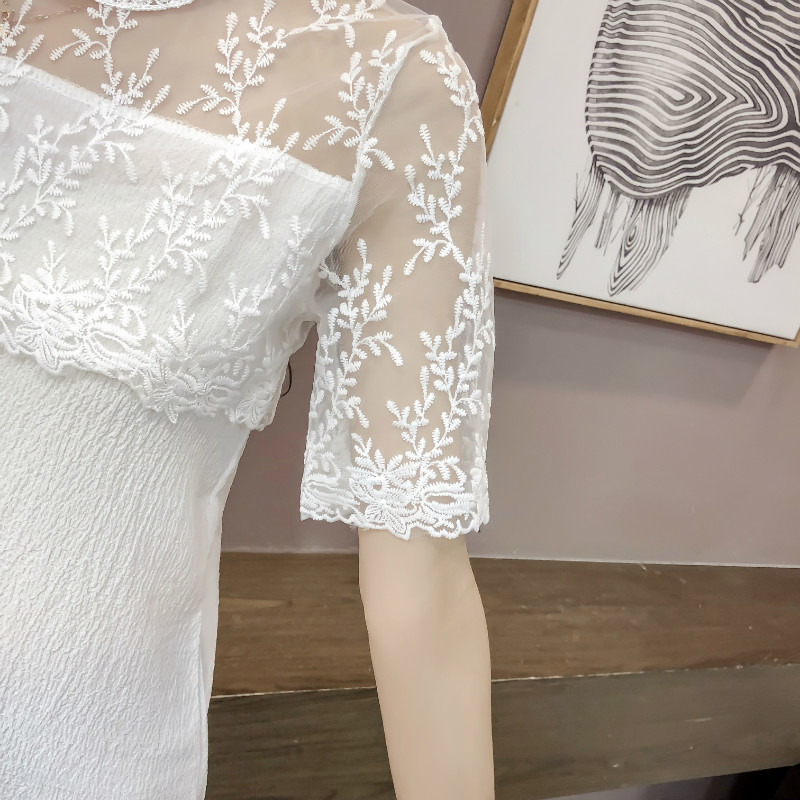 blouses woman womens tops and short sleeve shirts lace chiffon blouse chemisier femme 4408 50 210506