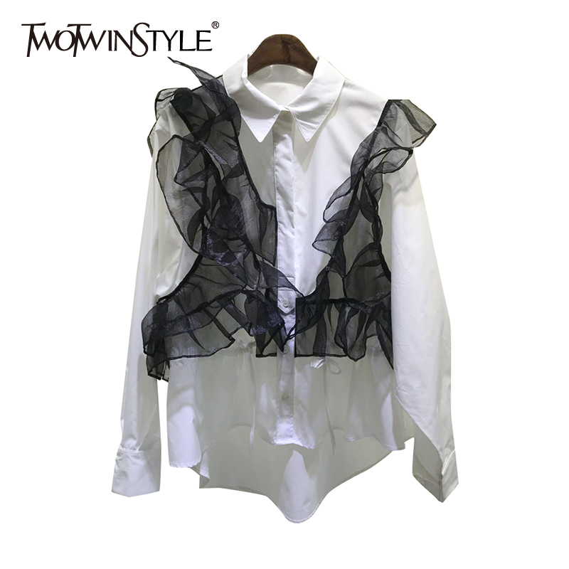 Casual Patchwork Ruffle Blouse For Women Lapel Long Sleeve Hit Color Loose Shirt Female Fashion Clothing Spring 210524, White
Casual Patchwork Ruffle Blouse For Women Lapel Long Sleeve Hit Color Loose Shirt Female Fashion Clothing Spring 210524, White