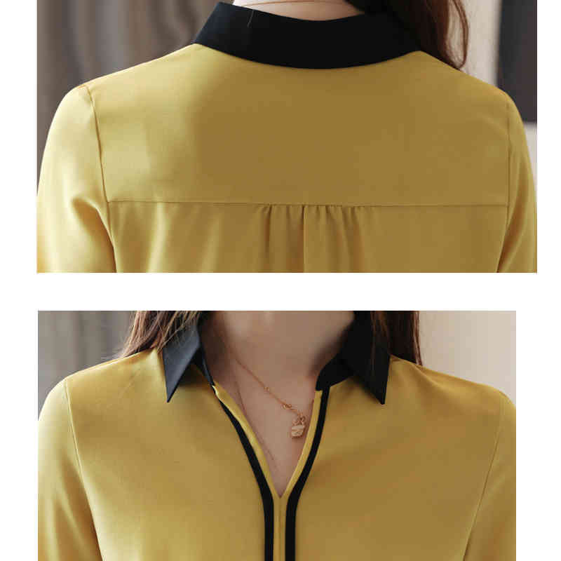 Autumn Long Sleeve Solid Blouse Women Casual V Neck Pullover Chiffon Shirt Office Lady Tops Chemisier Femme 7201 50 210506