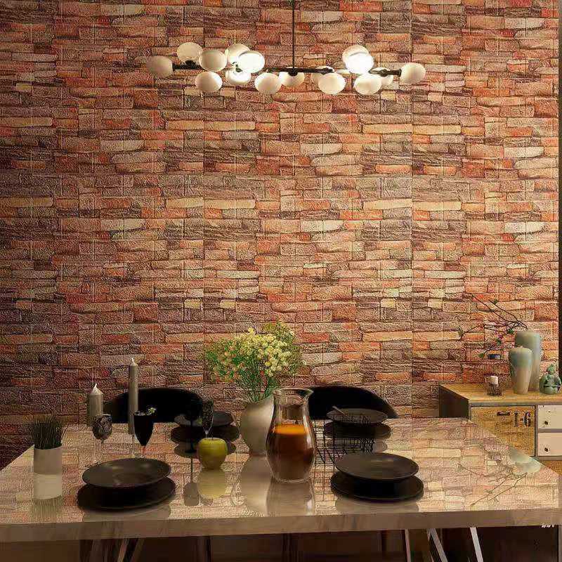 10Pcs 3D Foam Wall Stickers Self-Adhesive Tile Waterproof Foam Panel Living Room TV Background Protection Baby Wallpaper 38*35cm 210929