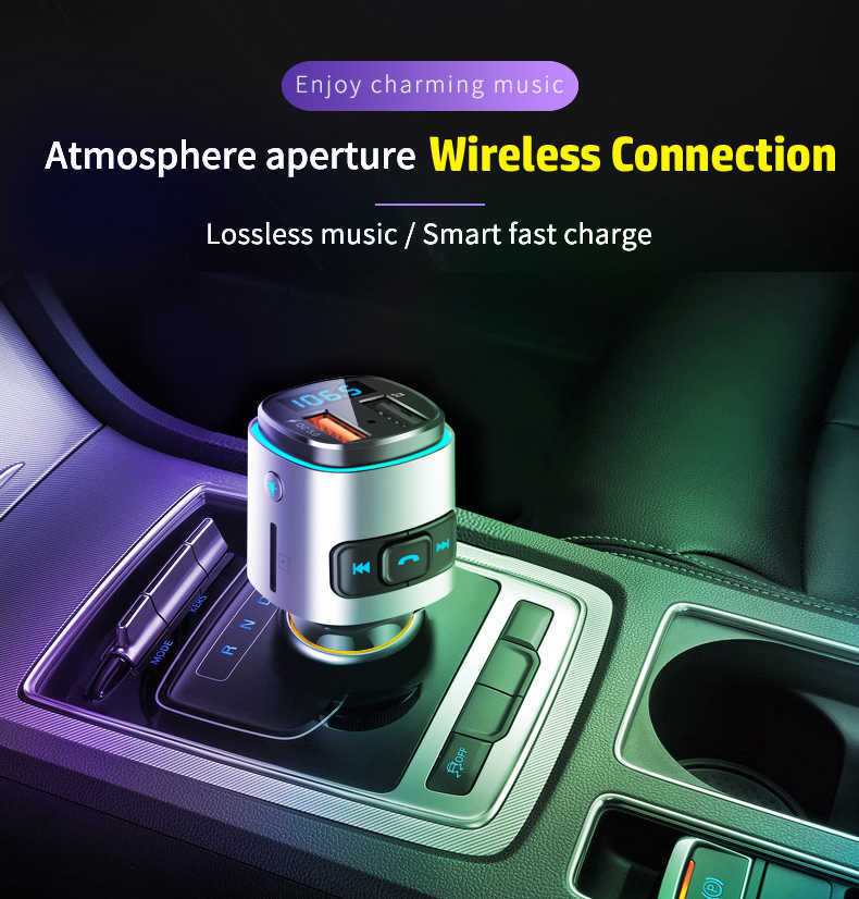 Transmitter Bluetooth Auto Wireless Car Audio Kit Handsfree FM Transfer LCD MP3 Player,Dual USB Port QC3.0 Fast Charging